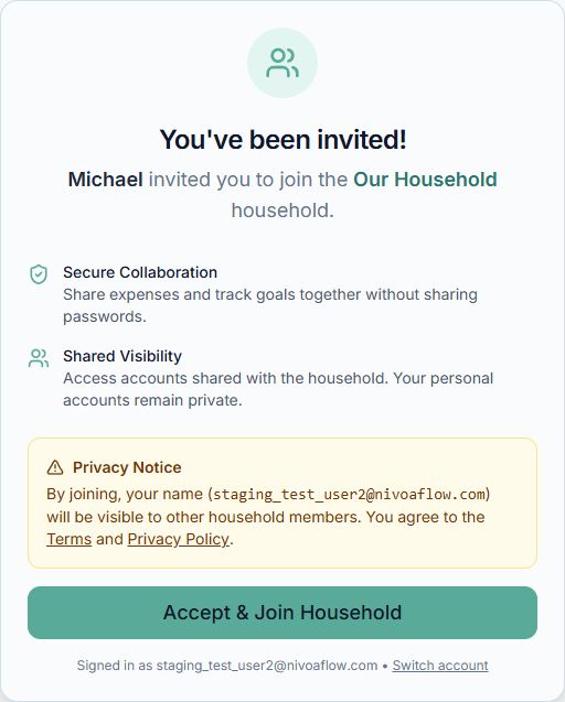 The recipient reviews the household and privacy notice before choosing Accept & Join Household.